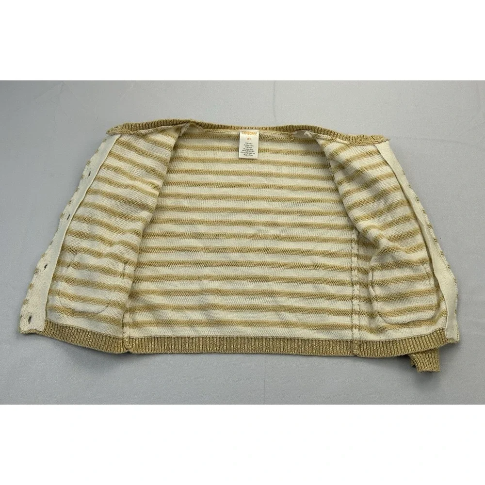 Gymboree Girls 2T Gold Metallic Stripe Bow Pocket Cardigan Sweater Cotton 2015